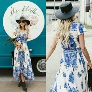 Rare Spell Hotel Paradiso Bluebird Maxi Hi Lo Dress, size Small